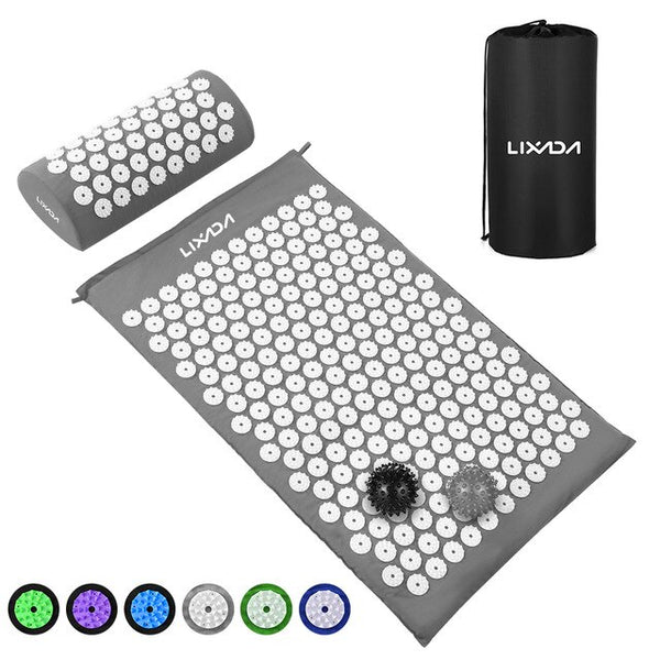 Acupressure Mat and Pillow Set with 2Pcs Spiky Balls Point Massage Cushion Massage Yoga Mat Relieve Stress Back Body Pain Relief