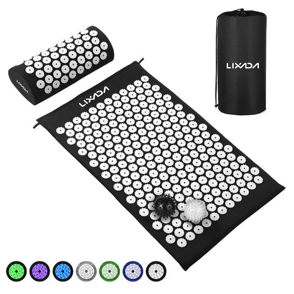 Acupressure Mat and Pillow Set with 2Pcs Spiky Balls Point Massage Cushion Massage Yoga Mat Relieve Stress Back Body Pain Relief