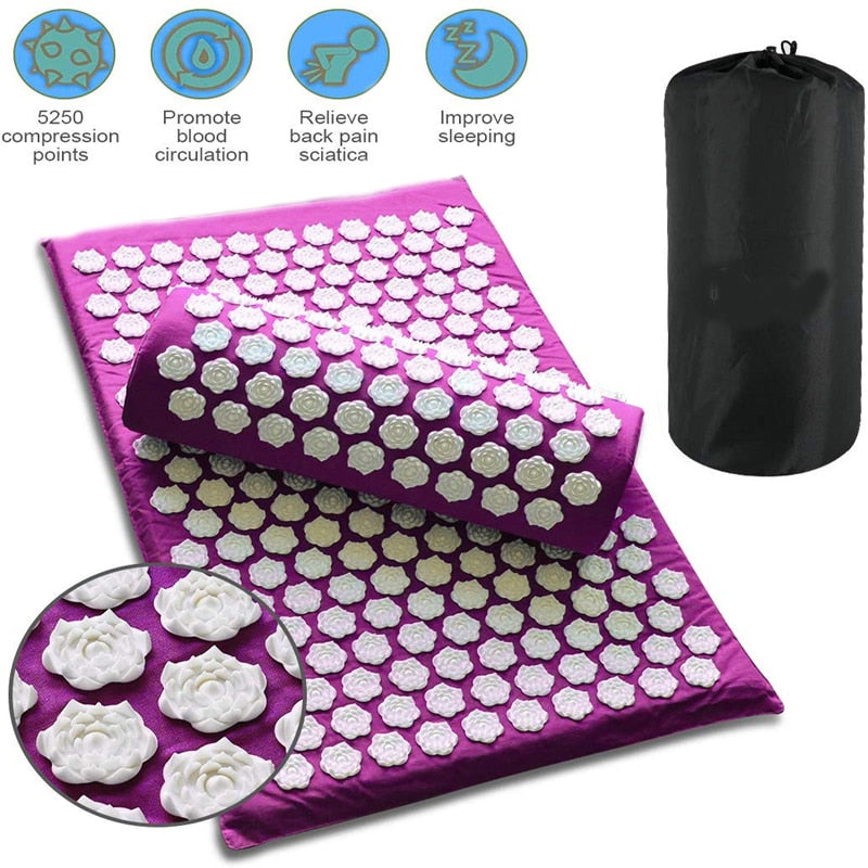 Foldable Yoga Mat Acupuncture Massager Set Cushion  Sports Relieve Stress Pain With Pillow Carrying Bag