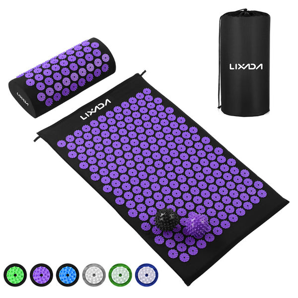 Acupressure Mat and Pillow Set with 2Pcs Spiky Balls Point Massage Cushion Massage Yoga Mat Relieve Stress Back Body Pain Relief