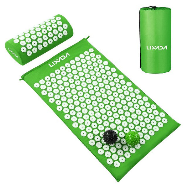 Acupressure Mat and Pillow Set with 2Pcs Spiky Balls Point Massage Cushion Massage Yoga Mat Relieve Stress Back Body Pain Relief